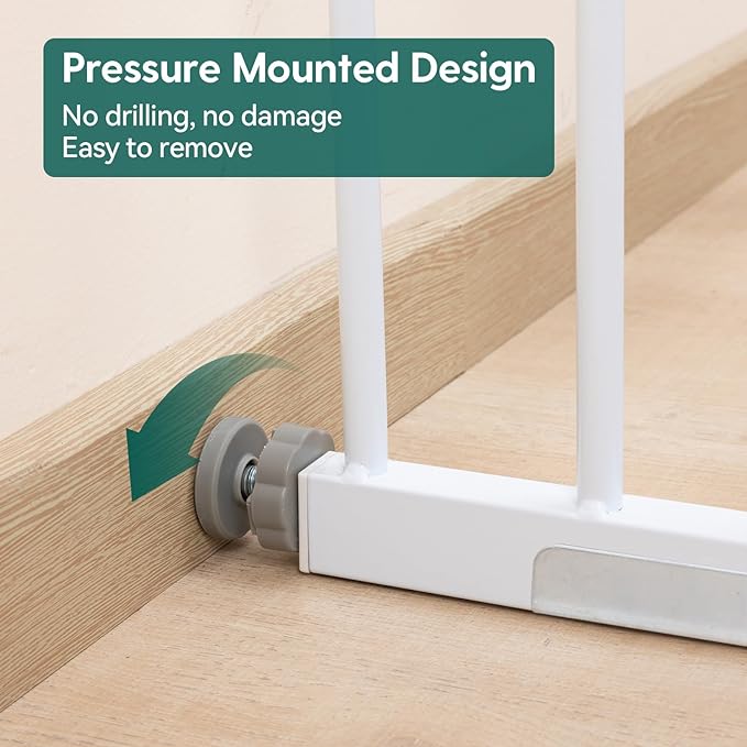 Babelio Metal Baby Gate, 29-43" Auto Close Easy Install Pet Gate, Extra Wide Walk Thru Child Safety Gate, 30" Tall Pressure Mounted Dog Gate for Doorways & Stairs, White-CubbioJoy