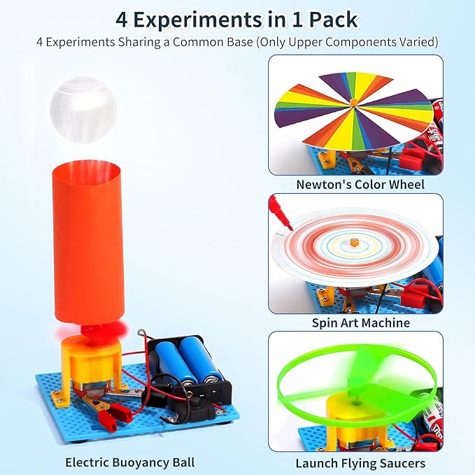 4 Set STEM Science Kits for Kids Age 8-12, 7-in-1 Science Experiments Crafts Projects Electric Motor Building Kit 8-10 9-12, STEM Toys for 6 7 8 9 10 11 13 Year Old Boys Girls Classroom Activity Gift-CubbioJoy