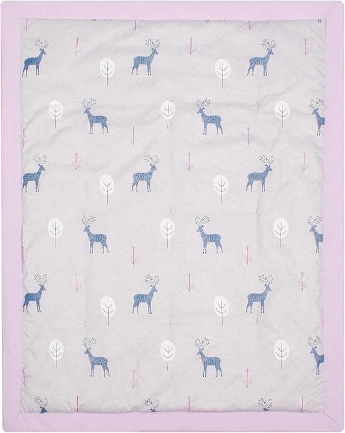 CaSaJa Baby 3-Piece Crib Bedding Set for Boys Girls, Including Soft Quilted Comforter(Blanket), Fitted Crib Sheet and Skirt, Soft Nursery Bedding Set Made of Silky Comfy Materials, Reindeer Forest-CubbioJoy