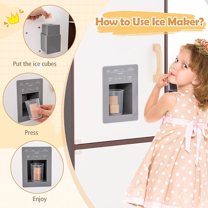 Costzon Corner Kids Kitchen Playset, Wooden Play Kitchen with Sounds & Lights, Washing Machine, Ice Maker, Microwave, Oven, Sink & Faucet, Pretend Toy Kitchen Set for Toddler, Gift for Boys Girls-CubbioJoy