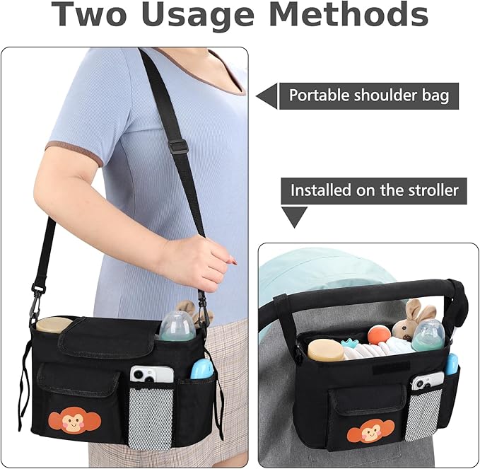 Accmor Universal Stroller Organizer with Cup Holder and Shoulder Strap, Stroller Bag Caddy Organizer Stroller Accessories for Uppababy, Baby Jogger, Nuna, Doona, Britax Strollers-CubbioJoy