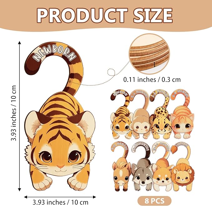 Baby Closet Dividers for Clothes - Set of 8 Unique Animals Design Baby Size Closet Divider Newborn to 24 Months, Babies Wardrobe Closet Organizer Nursery Decor Gender Neutral Kid Clothes Dividers-CubbioJoy