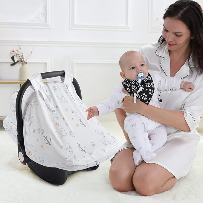 Baby Car Seat Cover, Soft Sun Shade Cover, Breathable Comfortable Privacy Carseat Canopy Protect for Newborn Infant Boys Girls (Animals)-CubbioJoy
