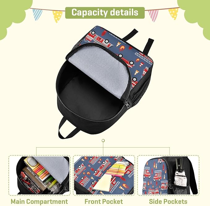 Cartoon Fire Trucks Toddler Backpack Waterproof Mini Backpack Boys/Girls Cute Small Backpack Kindergarten Pre School Bags 13 Inch-CubbioJoy