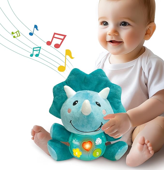 iPlay, iLearn Baby Dinosaur Musical Toys, Newborn Boys Gift, Soft Dino Plush Stuffed Animal, Infant Light Music Time, 1st Birthday Shower Gift Stuffers for 0 1 2 3 6 9 12 18 Month 1-3 Yrs Toddler Girl-CubbioJoy