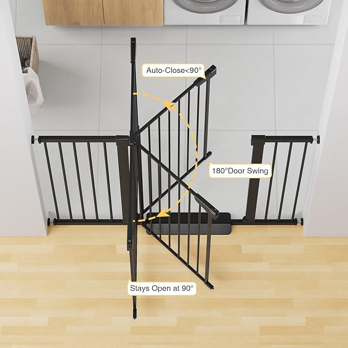 Cumbor 36" Extra Tall Baby Gate for Stairs, 29.7-54.2" Extra Wide Dog Gate for Doorways Hallways, Pressure Mounted Child Gate for Wide Opening, Auto Close Personal Safety for Babies and Pets, Black-CubbioJoy