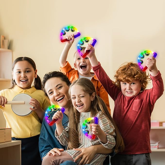 Aywewii LED Tambourine, Light Up Toys Handheld Musical Flashing Tamborine Sensory Toys Autism Toys Party Supplies for Birthday Anniversaries Gifts for Kids Adults Teens (6 Pack)-CubbioJoy