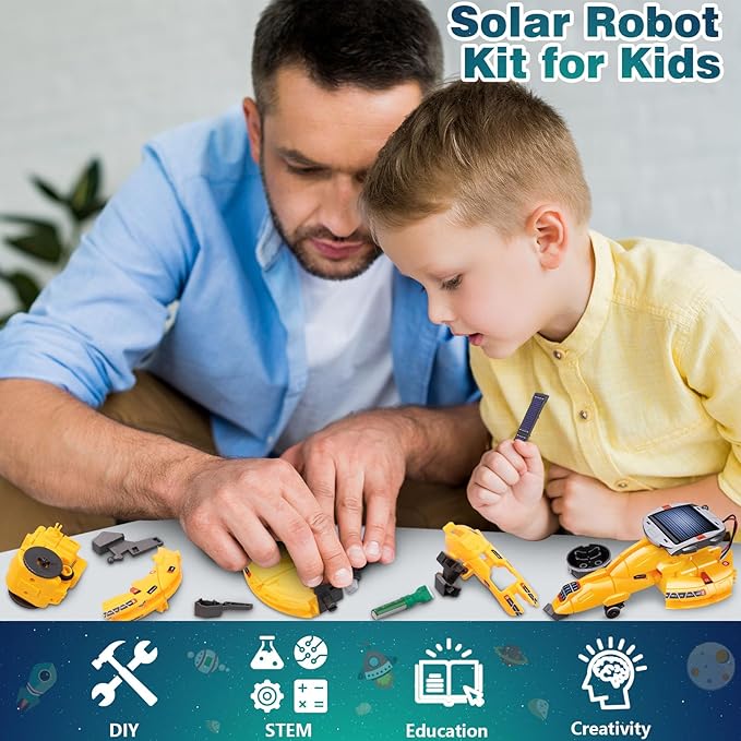 6-in-1 Solar Robot Toys for Ages 8 9 10 11 12 Year Old Boys Girls, STEM Science Kits for Kids Age 8-12, Building Experiments Robotics Kit STEM Projects for Kid Christmas Birthday Gifts (Yellow)-CubbioJoy