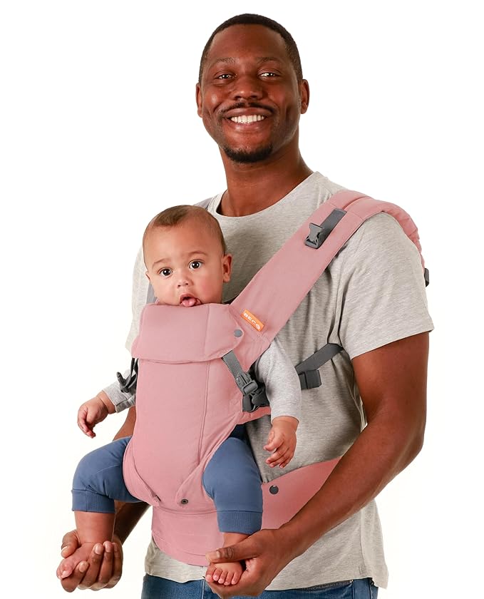 Beco Baby Gemini Newborn to Toddler Carrier - Front, Back and Hip Seat, Backpack & Front With Adjustable Seat, Ergonomic Holder 7-35lbs (Pink Linen)-CubbioJoy