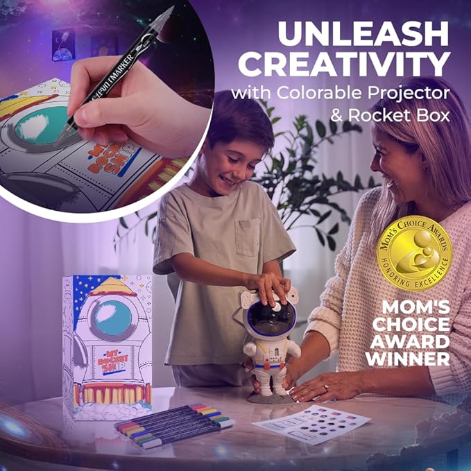 Color My Astronaut Galaxy Projector - DIY Spaceman Night Light with Acrylic Markers Kit & Space Stickers - Paint Your Own Lamp - Arts and Craft for Kids Ages 4-8 - Unique Gift for 5-10 Year Old Boys-CubbioJoy