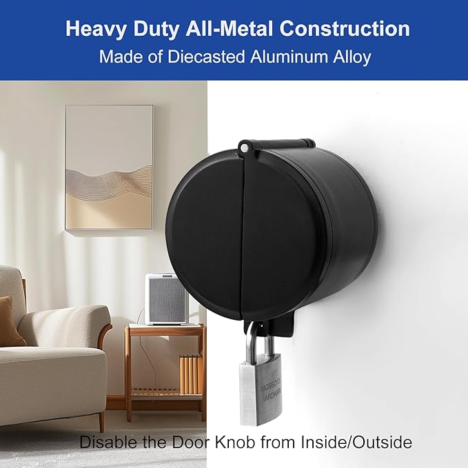 Door Knob Locking Cover with Padlock, Heavy Duty All Metal Version, Adjustable Design, Lockout Device to Disable Doorknob, Prevents Turning & Block Keyhole Access, Safety for Child/Elderly-CubbioJoy