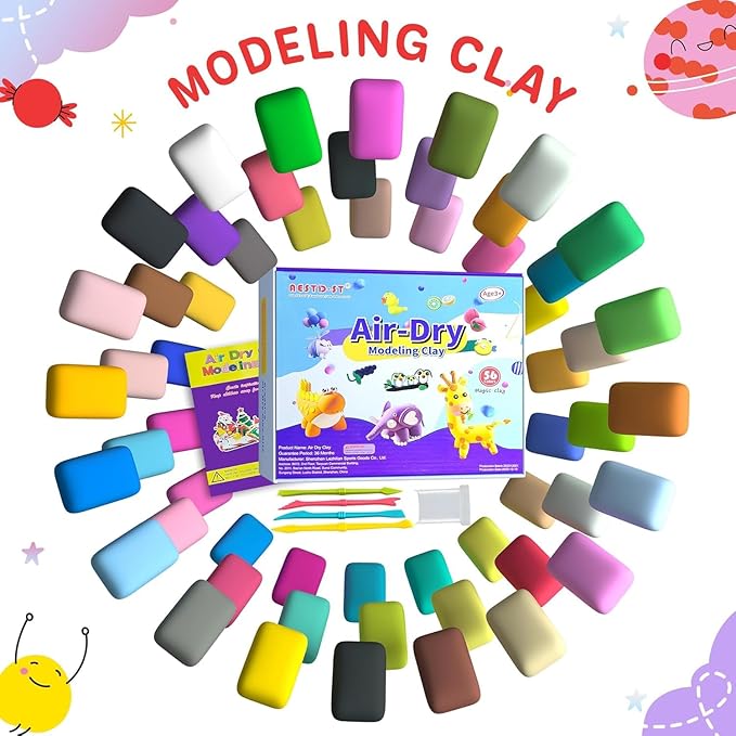 Air Dry Clay 56 Colors, Modeling Clay for Kids, DIY Model Magic Clay, Molding Clay Kit with Sculpting Tools, Non-Sticky Soft and Super Light, Arts and Crafts Gift for Boys Girls Kids.-CubbioJoy