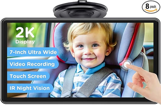 Baby Car Monitor for Backseat, 7" Touchscreen Camera Baby Camera with USB Plug and Play Easy Setup, 150° Wide Angle, Night Vision, Flexible 360 Rotation-CubbioJoy