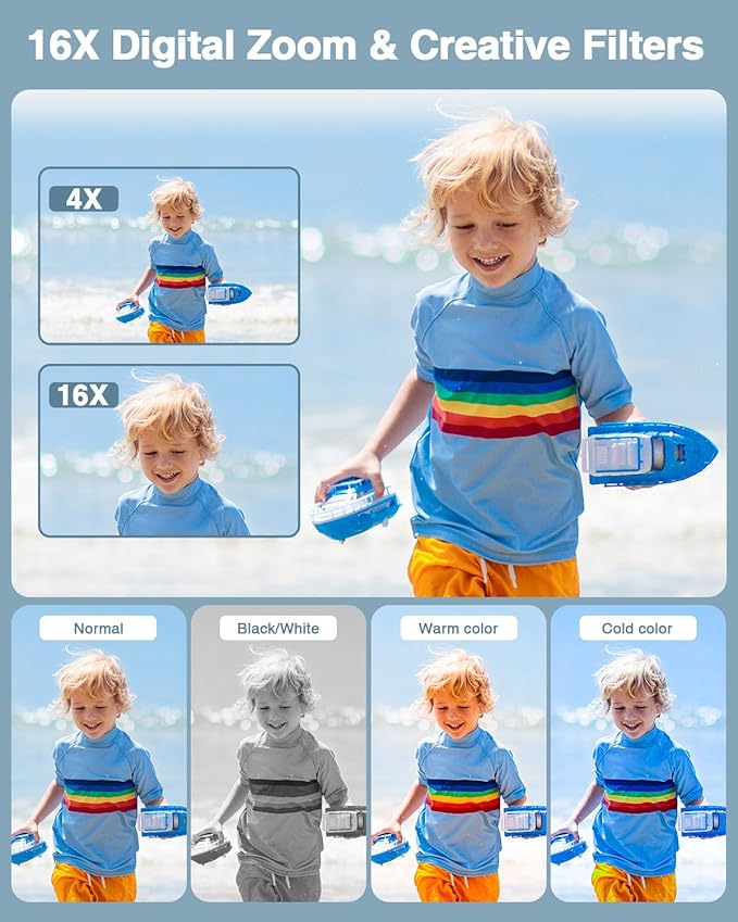 Digital Camera, Kids Camera FHD 1080P Point and Shoot Camera with 16X Zoom Anti Shake, Small Compact Camera for Teen Starter Children Kid Student Girl Boy(Pearl White)-CubbioJoy