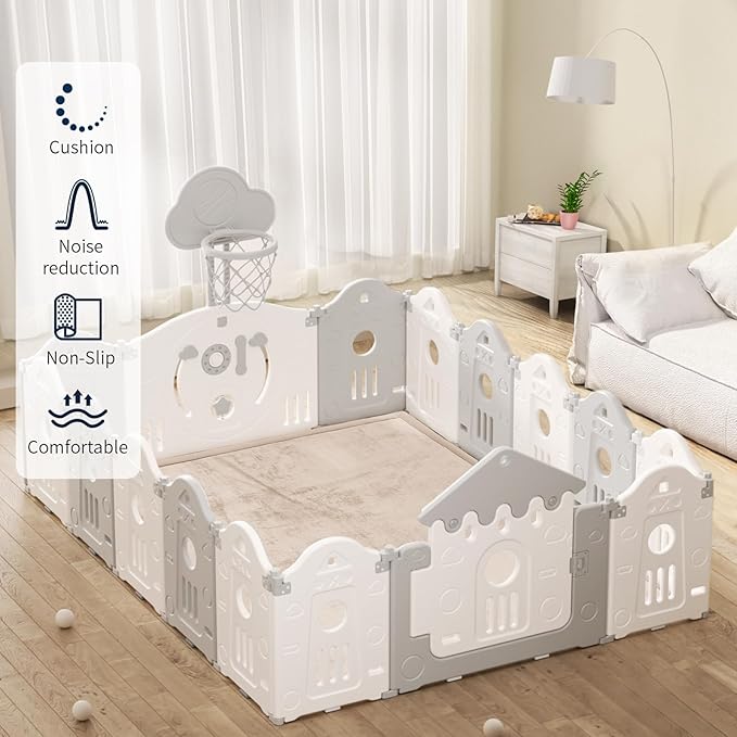 ACOMOPACK Baby Play Mat for Floor 1.3" Thick Memory Foam Play Mat 39"×59" Tummy Time Crawling with Non-Slip Bottom for Living Room,Nursery,Soft Velvet Playpen Mats for Kids,Infants（Beige）-CubbioJoy