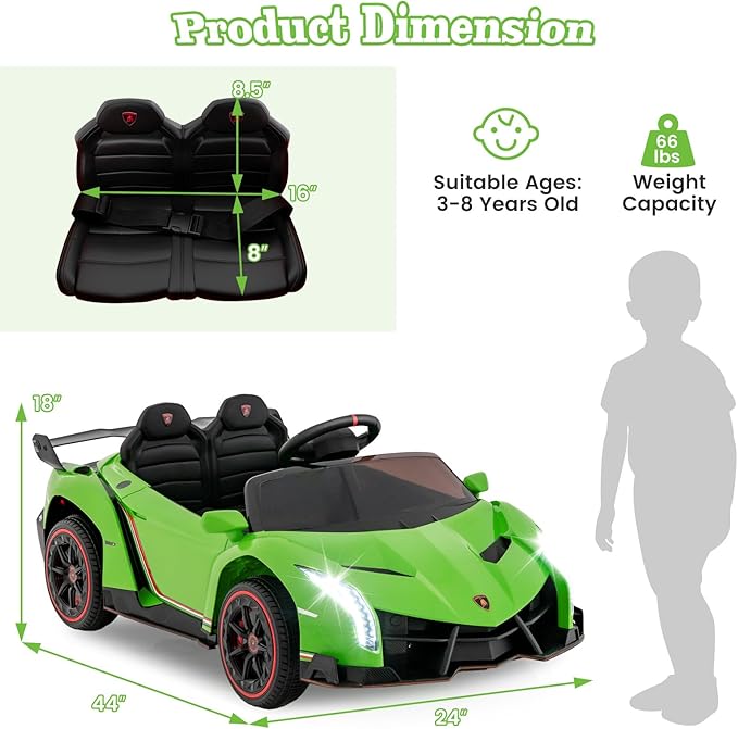 Costzon Ride on Car, Lamborghini Licensed 12V Battery Powered 4WD Sports Car with Remote Control, 3 Speeds, Hydraulic Doors, LED Lights, Towing Wheel, Horn, Music, Electric Vehicle for Kids Aged 3-8-CubbioJoy