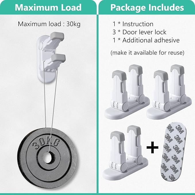Door Lever Lock (3 Pack) Door Locks for Kids Safety, Baby Proofing Door Knob Child Proof Door Knob Covers, Child Safety Locks for Doors, with 3M Adhesive, for Doors, Windows, Bathtubs, Faucets (Grey)-CubbioJoy