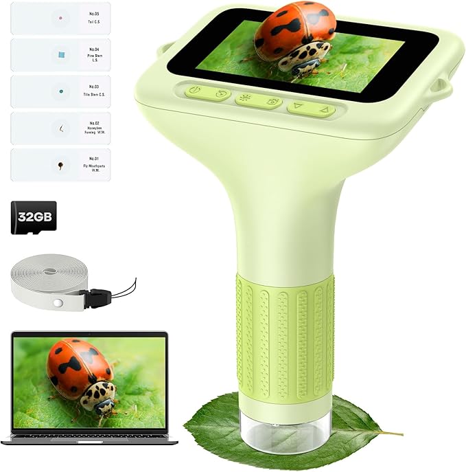 3.0" Screen Digital Microscope for Kids: 1000X Rechargeable Mini Pocket Portable Miniscope Magnifying Glass 4K Coin Jewelry Loupe Edu Science STEM Toy Xmas Gift 4-12 Boys Girls-CubbioJoy