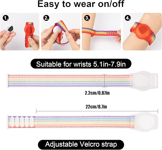 4 Pack Kids Wristband Compatible with Apple AirTag, Protective Case for Air Tag GPS Tracker Holder with Nylon Bracelet, Adjustable Anti Lost Watch Band for Toddler Child Elder (Rainbow & Blue & Pink)-CubbioJoy