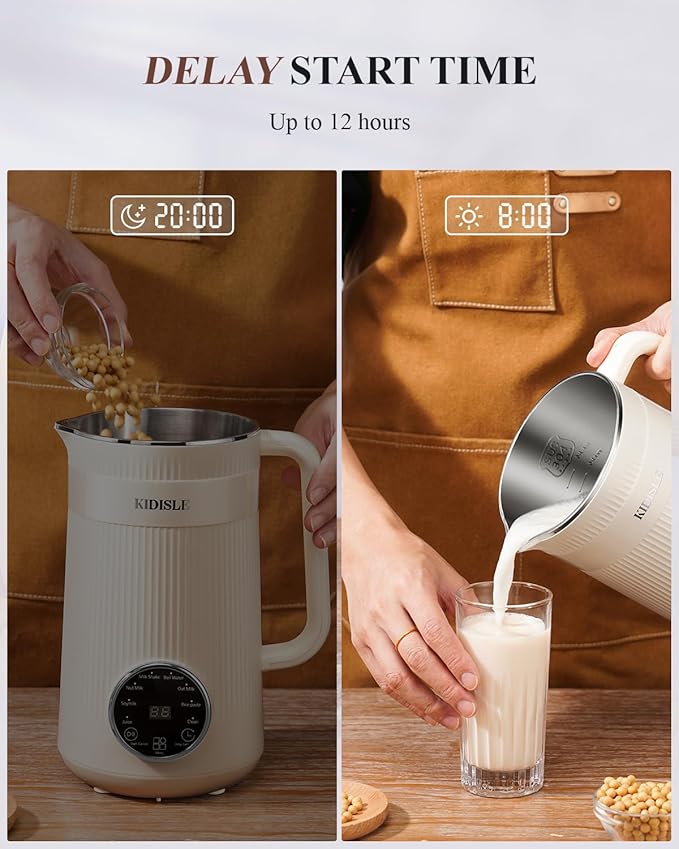 8 in 1 Nut Milk Maker Blender, 32oz Homemade Soy, Almond, Oat, Coconut, Plant Based and Non Dairy Beverages, Automatic Soybean Machine With Delay Start/Keep Warm/Boil Water, Cream-CubbioJoy