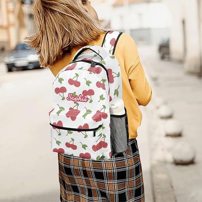 Cherry Pattern Custom Kids Backpack 16.5 Inch for Boy Girl, Personalized Waterproof Child School Travel Bag with Name-CubbioJoy