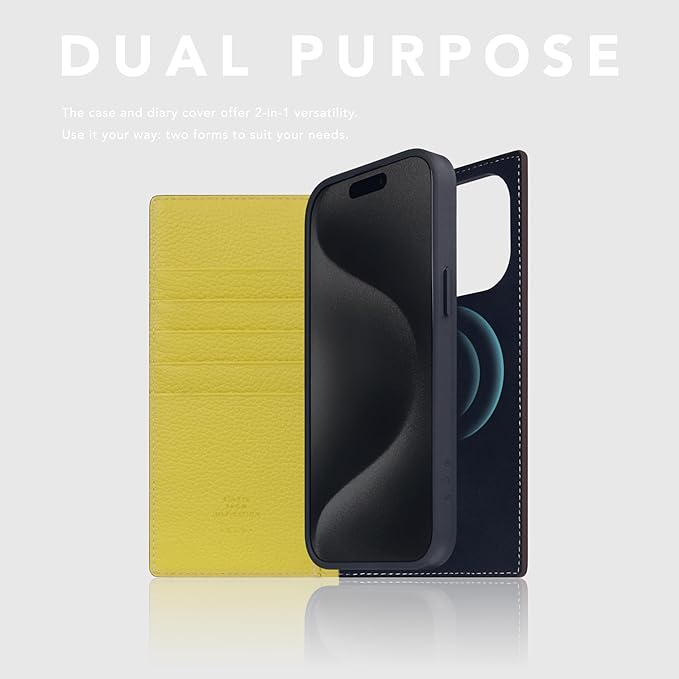 D8 Neon Full Grain Leather Wallet Case for iPhone 15 Pro Max - [2-in-1] Handcrafted Detachable Diary Style with Magnetic MagSafe Back Cover, Gift Box Included (Lemon)-CubbioJoy