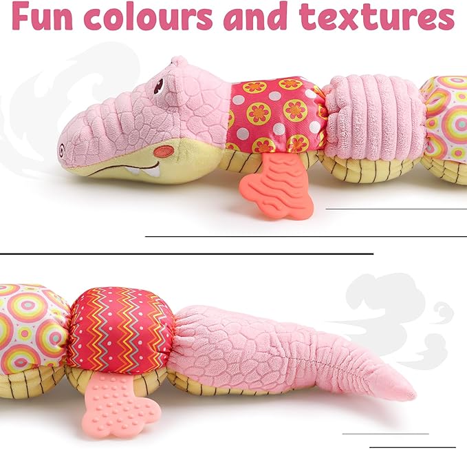 LIGHTDESIRE Baby Toys Musical Crocodile,Infant Toys Stuffed Animals Toy with Ruler Design and Ring Bell,Baby Teething Toy for Tummy Time Newborn Boys Girls 0 3 6 12 Months(Pink)-CubbioJoy