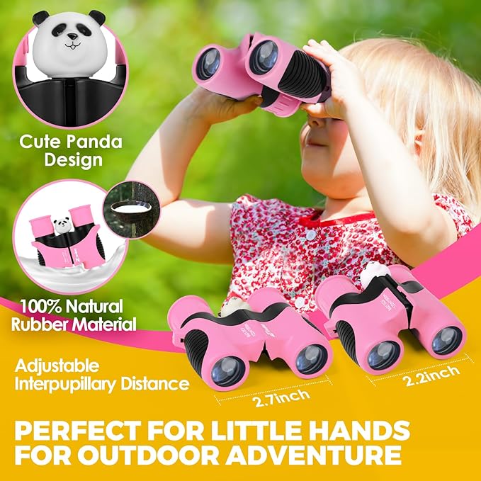Binoculars for Kids, Toys for 3-12 Year Old Girls and Boys, Bird Watching Hiking Outdoor Learning Toy with Magnifying Glass &Compass, Birthday Easter Gifts Toys for Boy Kid Ages 3-6 (Pink)-CubbioJoy