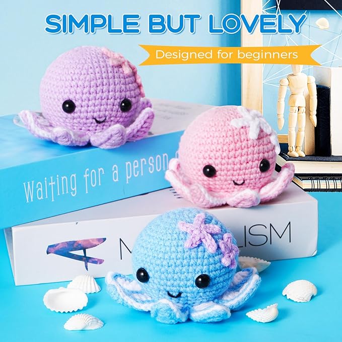 Crochet Kit for Beginners, Make 3 Amigurumi Crochet Animals with Step-by-Step Video Tutorials, Complete Starter Kit for Adults, Kids and Teens, Perfect DIY Craft Gift to Learn Crocheting-CubbioJoy