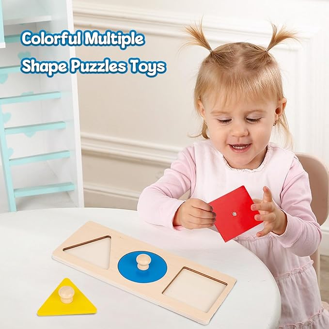 Adena Montessori Colorful Multiple Shape Puzzles Toys for 6-12 Months 1 Year Old Toddler Babies First Shapes Geometric Jumbo Knob Wooden Puzzle Color Sorter (3 Pieces)-CubbioJoy