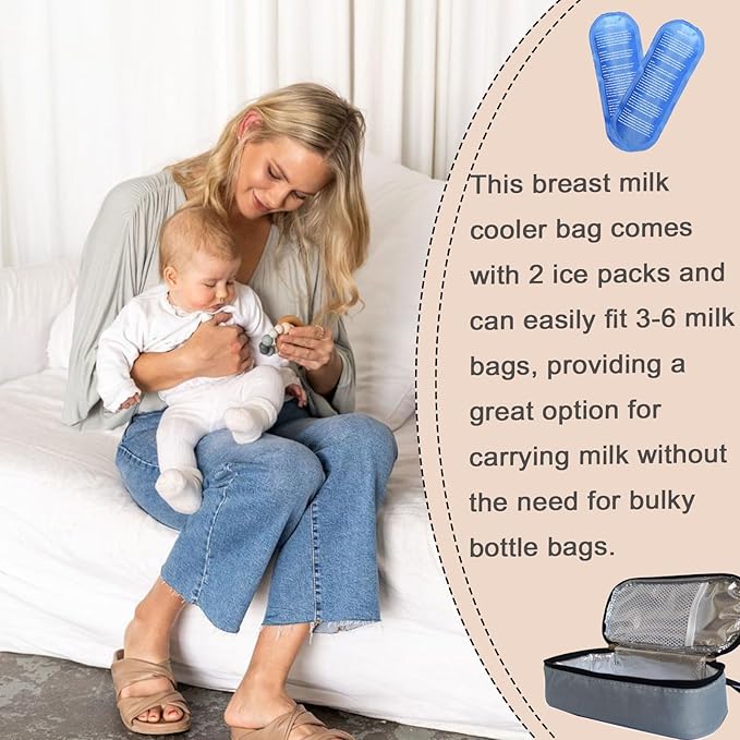 Insulated Breastmilk Cooler Bag with 2 Ice Packs - Breastmilk Cooler Organizer Bag for Daycare, Breastfeeding Mom Travel Outdoor-CubbioJoy