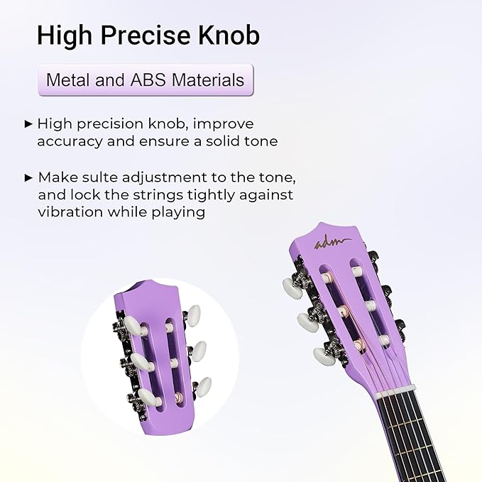 ADM Beginner Acoustic Classical Guitar 30 Inch Nylon Strings Wooden Guitar Bundle Kit for Kid Boy Girl Student Youth Guitarra Online Lessons with Gig Bag, Strap, Tuner, Strings, Picks, Purple-CubbioJoy