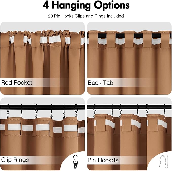 ANRODUO Back Tab Blackout Curtains for Bedroom Living Room, Rod Pocket Pinch Pleated Thermal Insulated Room Darkening Curtains 54 Inches Long 2 Panels, Brown, 42 x 54 Inch-CubbioJoy