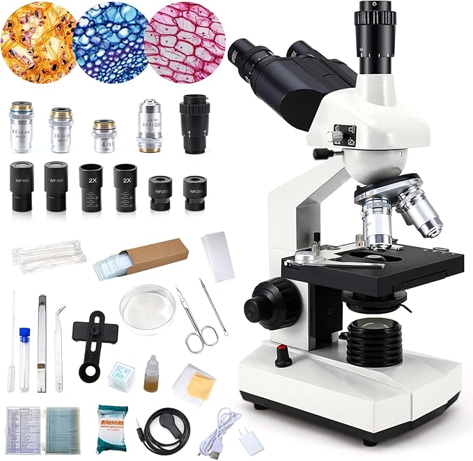 40X-5000X Microscopes trinocular for Kids Students Adults, with Prepared Slides 30p, Microscope Accessories, Compound trinocular Microscope,Microscopes for School Laboratory-CubbioJoy