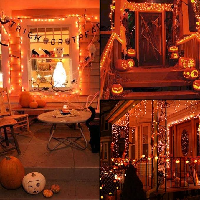 Brizled Orange Halloween Lights, 33ft 100 LED 5mm Wide Angle Orange Halloween String Lights, 120V UL Certified Connectable Mini Amber Light String for Tree Party Home Indoor Outdoor Decor, Black Wire-CubbioJoy