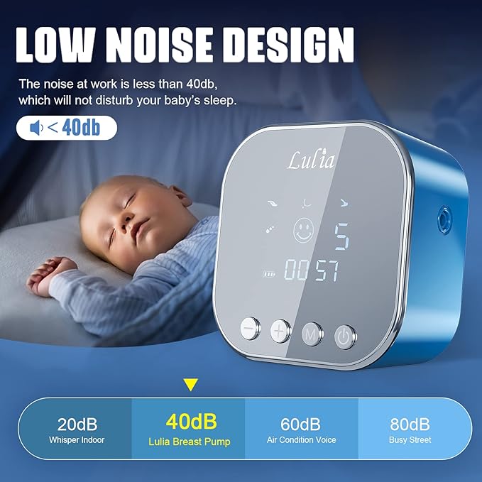 Double Electric Breast Pump Strong Suction, Portable Breast Pump Electric Breastfeeding Pump, Rechargeable Milk Pump with 4 Modes & 9 Levels, Low Noise, Anti-Backflow & LED Display, 24mm Flange, Blue-CubbioJoy