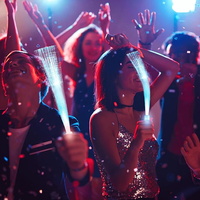 28 Pcs Sparkler Firework Sticks Glow Fiber Optic Wands, LED Flashing Sticks Light Up Toy for Adults Kids, Glow in The Dark Party Supplies Favor Bulk Magic Rave Decoration for Wedding Christmas Easter-CubbioJoy