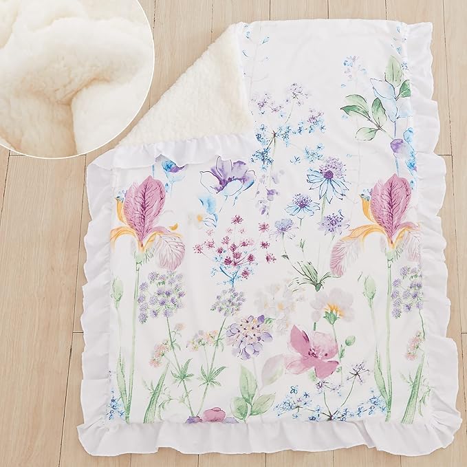 Brandream Gilrs Floral Bedding Boho Baby Bedding Watercolor Farmhouse Nursery Crib Blanket Set 3 Piece, Fitted Sheet, Skirt-CubbioJoy