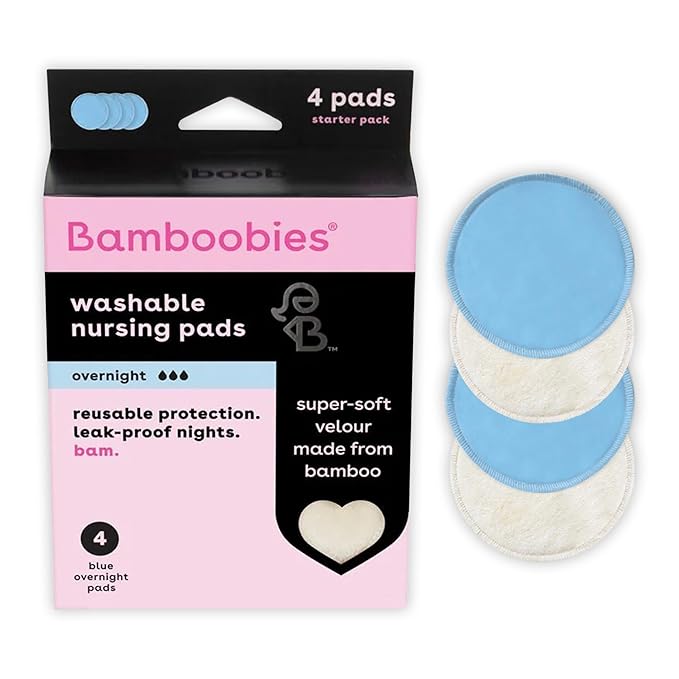 Bamboobies Overnight Nursing Pads, Ultra-Soft Velour, Reusable and Washable for Nightly Use, Leak-Proof Pads for Breastfeeding, 4 Pads-CubbioJoy
