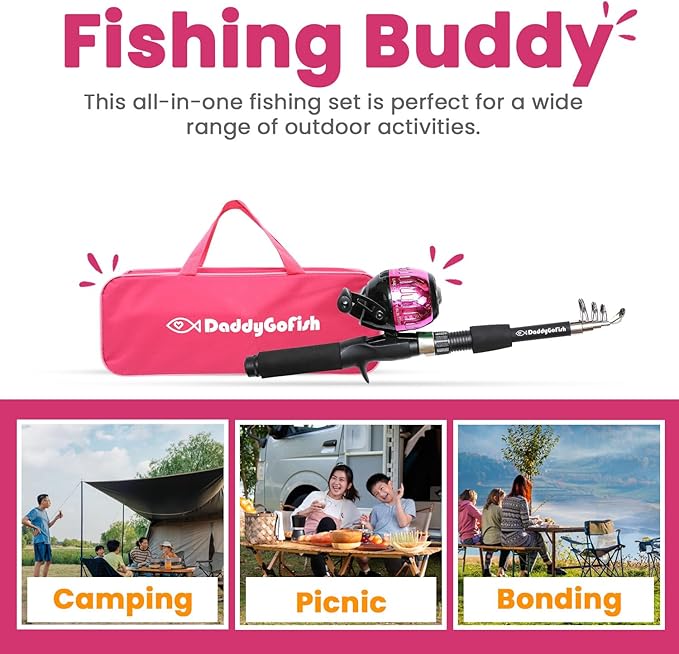 DaddyGoFish Kids Fishing Pole - Rod Reel Combo Tackle Box Starter Set - First Year Small Dock Gear Kit for Boys Girls Toddler Youth Age Beginner Little Children Junior Anglers Older Kids-CubbioJoy