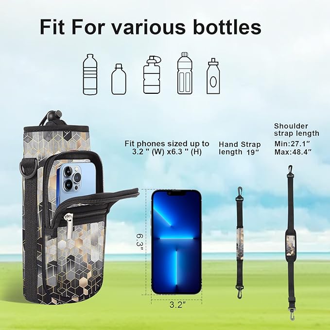 25/32/40/64oz Water Bottle Bag Holder Carrier-Insulated Crossbody Sling Case Sleeve with Strap & Pockets for Men Women Gym Cycling Travel Walking Hiking Camping-CubbioJoy