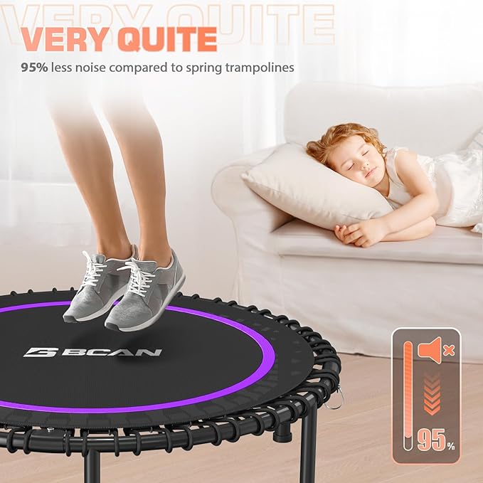 BCAN 40"/48" Mini Rebounder Trampoline for Adults with Bar, 450/550LBS Fitness Trampoline with Bungees, Adjustable Handle, Stable & Quiet, Indoor Outdoor, Whole-Body Workout & Relaxation at Home-CubbioJoy