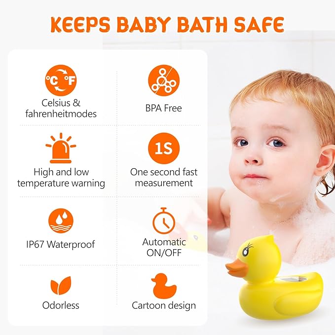 Baby Bath Thermometer, Digital Water Temperature Thermometer with 3 Color Backlit and Temperature Warning, Safety Bath Tube Thermometers Floating Toy for Infant, Toddler-CubbioJoy