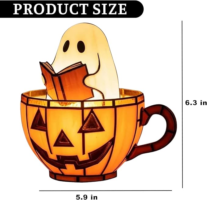 Cute Pumpkin Ghost Reading Book Lamp, USB Cute Spooky Night Light - Halloween Decor, Light Up Pumpkin Ghost Nightlight for Bathroom, Reading, Kids Room Gift-CubbioJoy