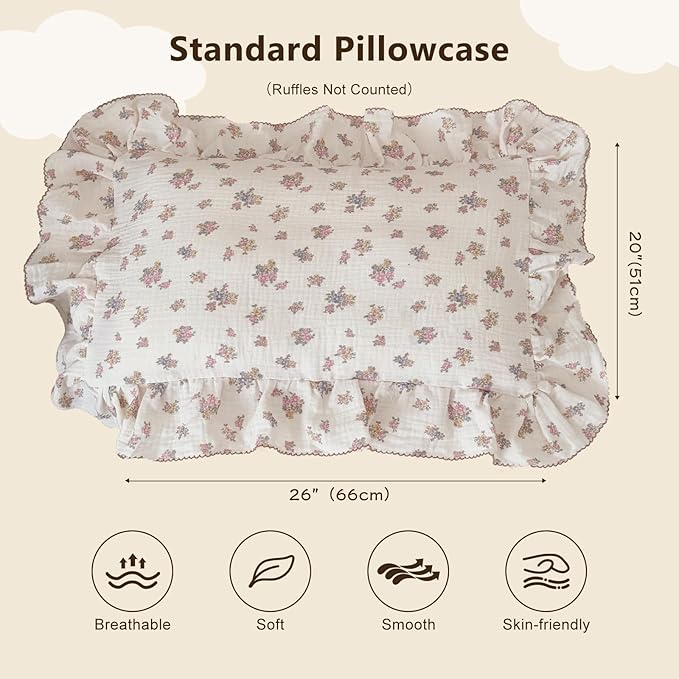 BuLuTu Tuberose Floral Themed Pillow Covers Standard Size for Kids Toddler/Twin Bed, Soft Breathable Children Pillowcases for Daycare & Travel, Enveloped, 20"x26", Machine Washable-CubbioJoy