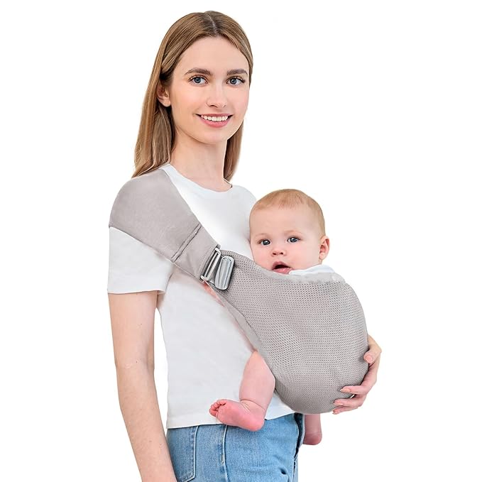Baby Sling Carrier,Baby Carrier Newborn to Toddler,Toddler Carrier,Portable Lightweight & Spreadable Shoulder Straps (Light Grey)-CubbioJoy