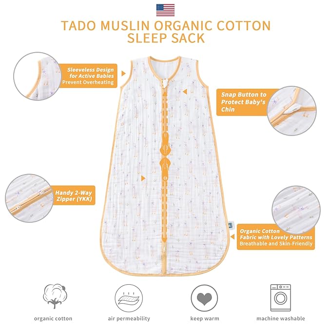 Baby Sleep Sack 2-4 T Baby Wearable Blanket 100% Organic Cotton 0.5 TOG Toddler Sleep Sacks 2- Way Zipper Soft 4 Layers 2T 3T 4T Goose-CubbioJoy