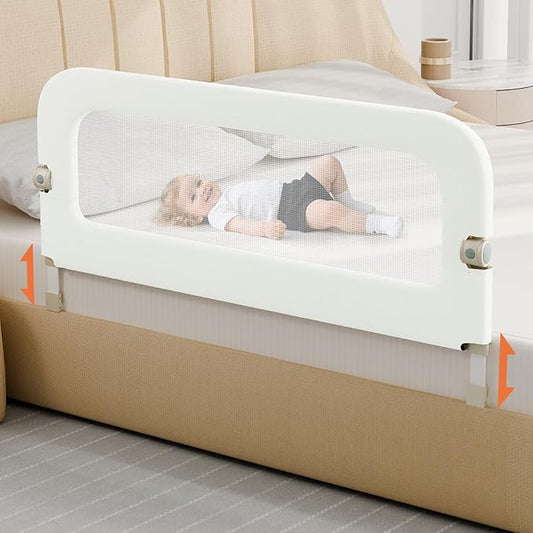 Bed Guard Rail for Toddlers - 59inch Foldable & Adjustable Height Baby Bed Safety Side Rails - Large Toddler Crib Railing Guard for Twin, Bunk, Full Size, Queen & King, Full Size Bed-CubbioJoy