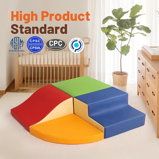 4-Piece Soft PU Leather Toddlers Climbing Toys, Foam Climbing Blocks for Toddlers, Baby Play Set Foam Climb Structures for Toddler 3+, Indoor Crawl Activity Play Gym-CubbioJoy