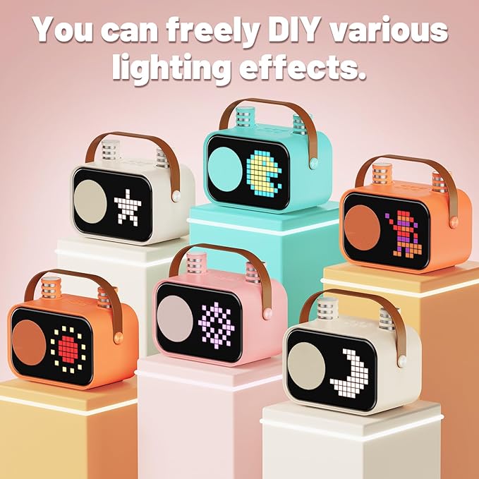 Karaoke Machine for Kids Adults, Portable Bluetooth Karaoke Speaker with 2 Wireless Microphones, Pixel Display Light, Birthday Gifts Toys for Girls & Boys Ages 3, 4, 5, 6, 7, 8, 9,10,11,12+ Years-CubbioJoy